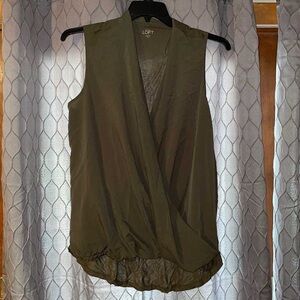LOFT Dark Green Sleeveless Wrap Blouse